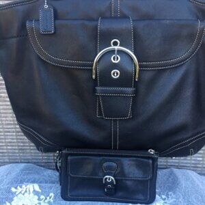 BLACK COACH SATCHEL WITH WRISTLET